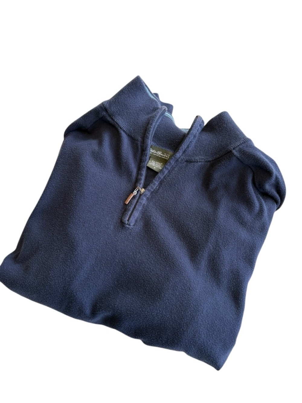 Eddie Bauer Pullover Sweater XL Blue Quarter 1/4 Zip Supima Cotton Knit